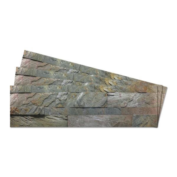 three slabs of burning forest natural stone peel and stick tile